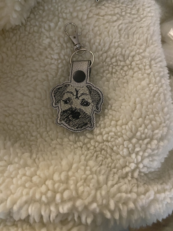 Embroidered Terrier Dog Keychain: Faux Leather Pet Key Fob