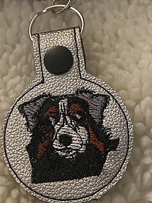Embroidered Aussie Dog Faux Leather Keychain: Personalized Pet Tag
