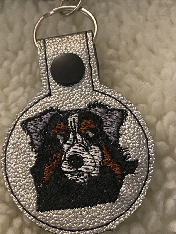 Embroidered Aussie Dog Faux Leather Keychain: Personalized Pet Tag
