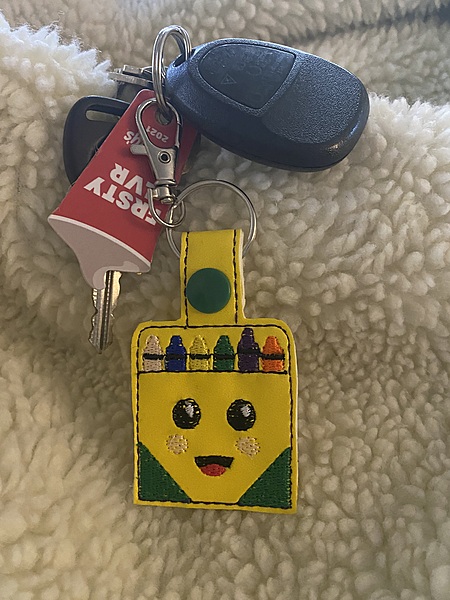 Customizable Crayon Faux Leather Keychain: Embroidered Snap Tab Key Fob