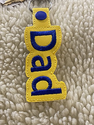 Embroidered Dad Keychain: Faux Leather Snap Tab Key Fob
