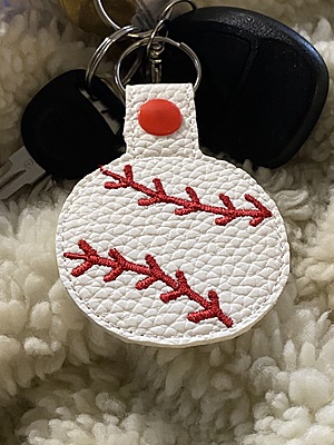 Embroidered Baseball Keychain: Faux Leather Snap Tab Key Fob