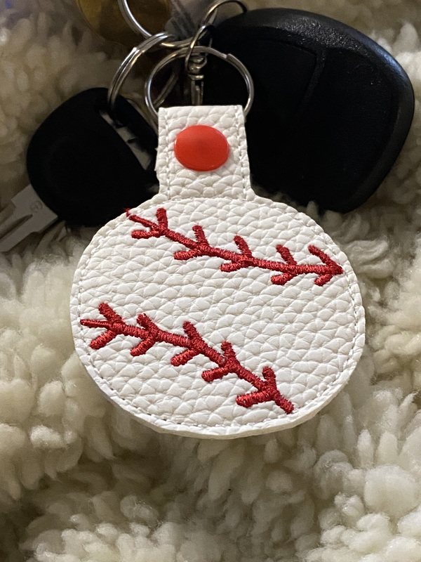 Embroidered Baseball Keychain: Faux Leather Snap Tab Key Fob