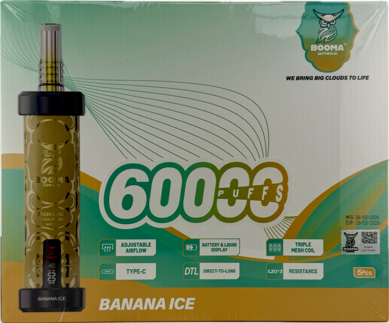 Booma Smoke Plus 60k Banana Ice 5 PACK
