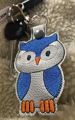 Embroidered Owl Keychain: Faux Leather Snap Tab Key Fob