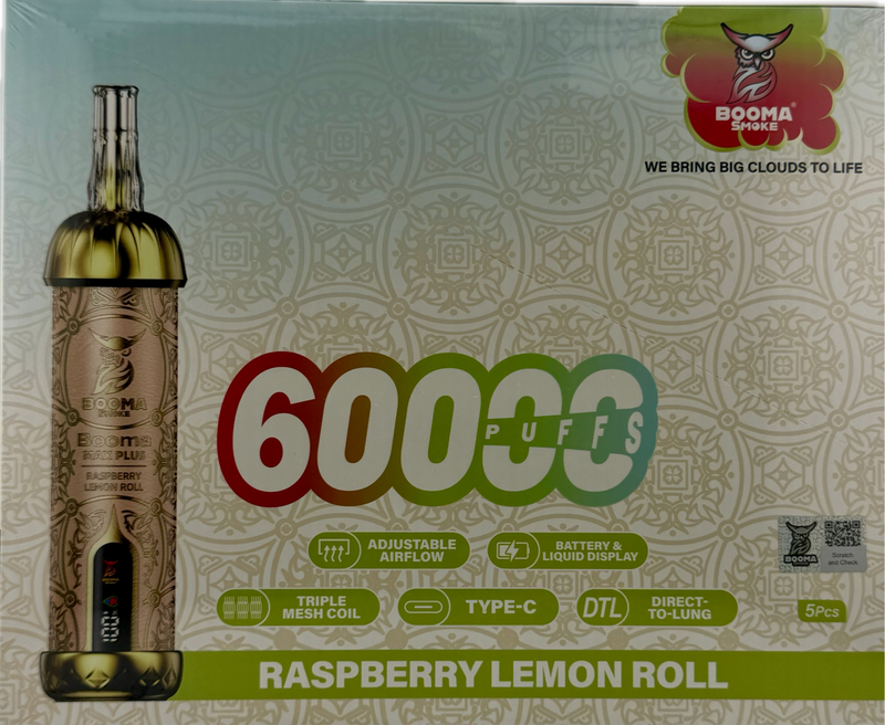 Booma Smoke Plus 60k Raspberry Lemon Roll 5 PACK
