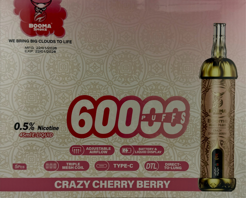 Booma Smoke Plus 60k Crazy Cherry Berry 5 PACK