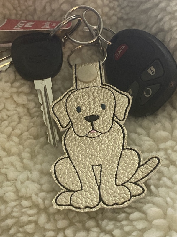 Golden Lab Faux Leather Keychain: Embroidered Dog Snap Tab Key Fob