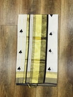 Handwoven Designer Kerala Saree from Balaramapuram, Golden Zari and Maroon Border with Overall Handwoven Maroon Leaf Designs/With Blouse Handwoven Designer Kerala Saree from Balaramapuram, Golden Zari and Maroon Border with Overall Handwoven Maroon Leaf Designs/With Blouse