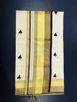 Handwoven Designer Kerala Saree from Balaramapuram, Golden Zari and Maroon Border with Overall Handwoven Maroon Leaf Designs/With Blouse Handwoven Designer Kerala Saree from Balaramapuram, Golden Zari and Maroon Border with Overall Handwoven Maroon Leaf Designs/With Blouse