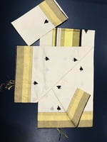 Handwoven Designer Kerala Saree from Balaramapuram, Golden Zari and Maroon Border with Overall Handwoven Maroon Leaf Designs/With Blouse Handwoven Designer Kerala Saree from Balaramapuram, Golden Zari and Maroon Border with Overall Handwoven Maroon Leaf Designs/With Blouse