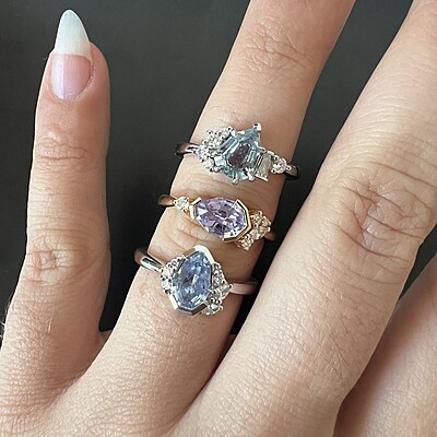 One of a Kind Light Blue Geometric Sapphire and Diamond Ring