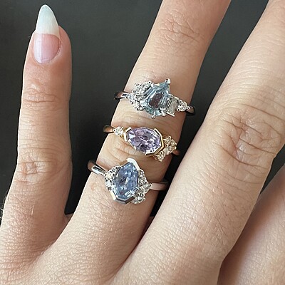 One of a Kind Geometric Pear Shape Teal Sapphire and Diamond Ring