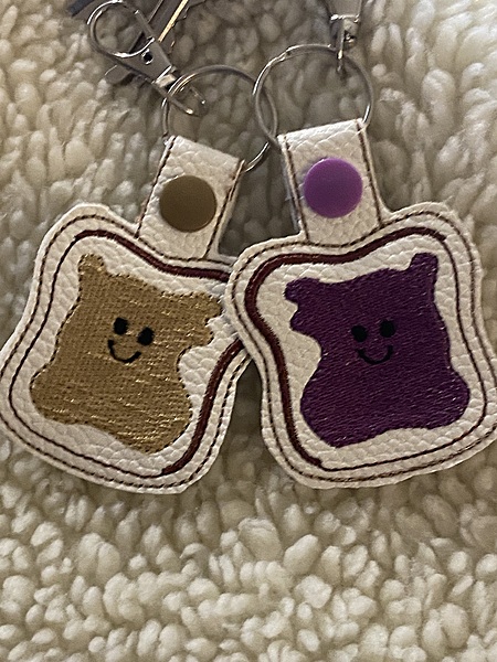 Peanut Butter and Jelly Keychain Set: Embroidered Faux Leather BFF Gift