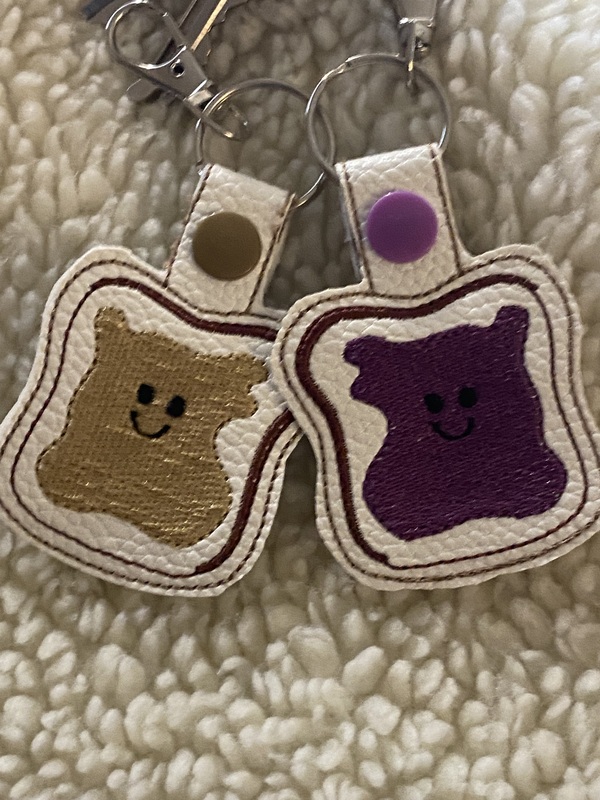 Peanut Butter and Jelly Keychain Set: Embroidered Faux Leather BFF Gift