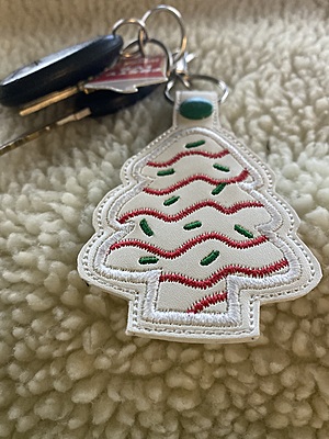 Christmas Tree Snack Cake Faux Leather Keychain: Embroidered Key Fob