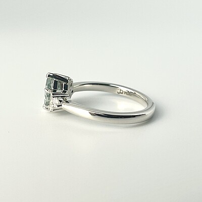 One of a Kind Geometric Pear Shape Teal Sapphire and Diamond Ring