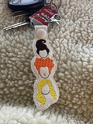 Three Witches Halloween Faux Leather Keychain: Embroidered Key Fob