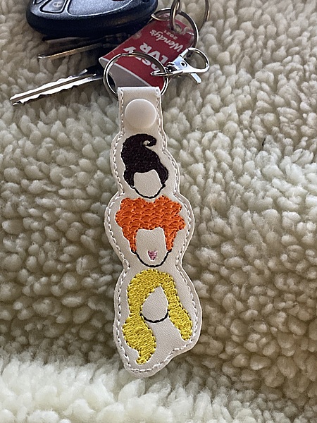 Three Witches Halloween Faux Leather Keychain: Embroidered Key Fob