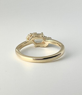 One of a Kind Hexagonal Green Sapphire and Diamond Ring