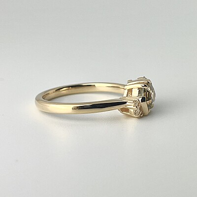 One of a Kind Hexagonal Green Sapphire and Diamond Ring