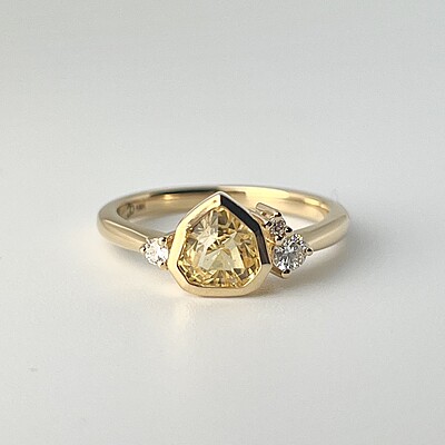 One of a Kind Bright Yellow Sapphire and Diamond Ring
