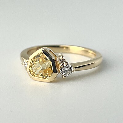 One of a Kind Bright Yellow Sapphire and Diamond Ring