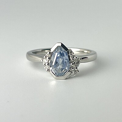 One of a Kind Light Blue Geometric Sapphire and Diamond Ring