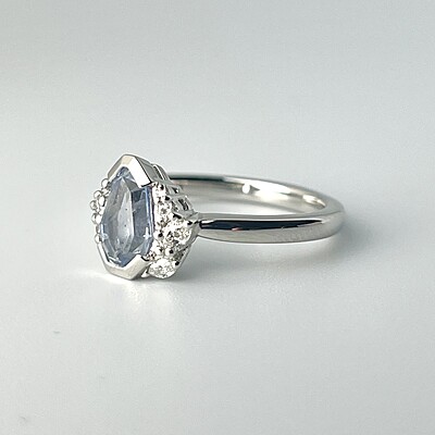 One of a Kind Light Blue Geometric Sapphire and Diamond Ring