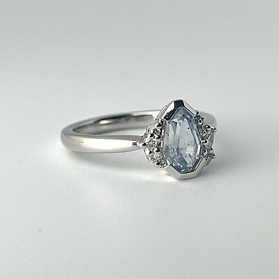 One of a Kind Light Blue Geometric Sapphire and Diamond Ring