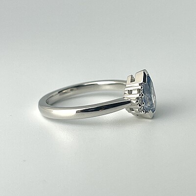 One of a Kind Light Blue Geometric Sapphire and Diamond Ring