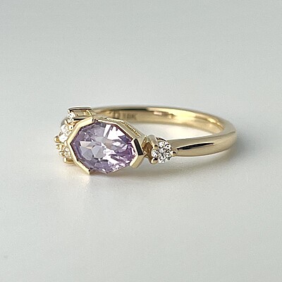 One of a Kind Purple Geometric Sapphire and Diamond Ring