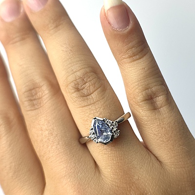 One of a Kind Light Blue Geometric Sapphire and Diamond Ring