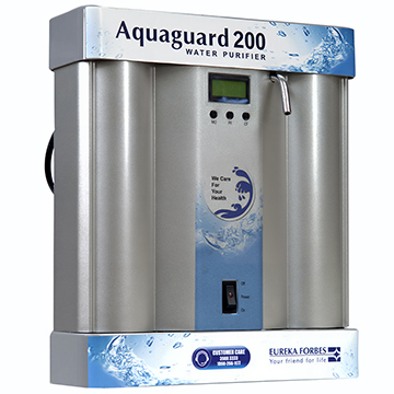 The trusted Aquaguard logo on the front panel of the Pro 200 UV commercial unit.