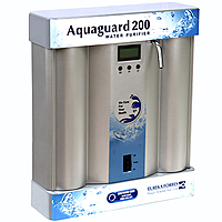 A diagram illustrating the Unique Reverse Flow technology inside the Aquaguard Pro 200 UV purifier.