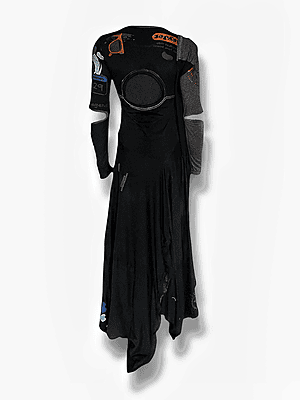 Face-back Vented Sleeve Sash Dress in Black