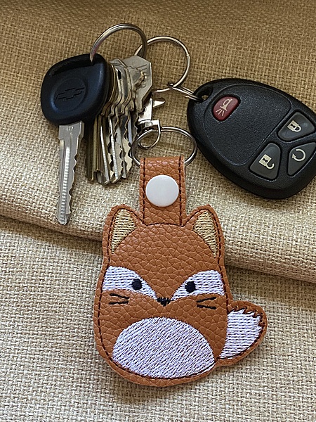 Embroidered Faux Leather Fox Keychain: Squishy Snap Tab Key Fob