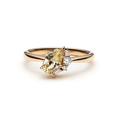 One of a Kind Shield Cut Yellow Sapphire and Diamond Ring