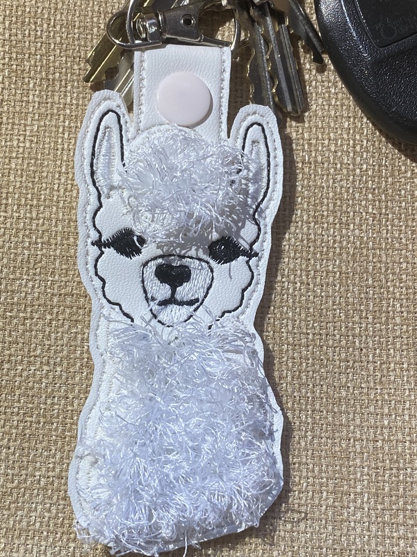 Fringed Llama Keychain: Embroidered Faux Leather Snap Tab