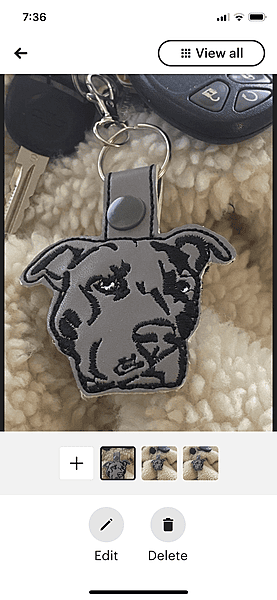 Embroidered Pit Bull Dog Keychain: Faux Leather Snap Tab Key Fob