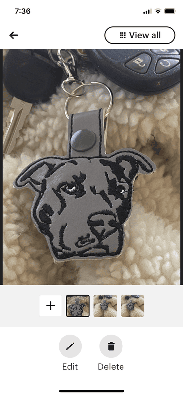 Embroidered Pit Bull Dog Keychain: Faux Leather Snap Tab Key Fob