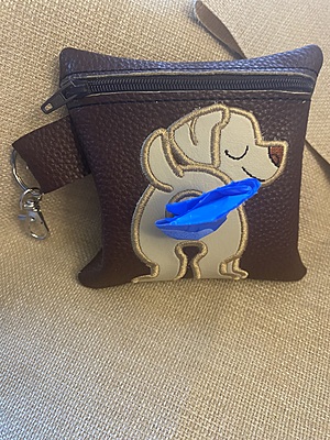 Embroidered Golden Retriever Faux Leather Poop Bag Holder