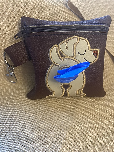 Embroidered Golden Retriever Faux Leather Poop Bag Holder