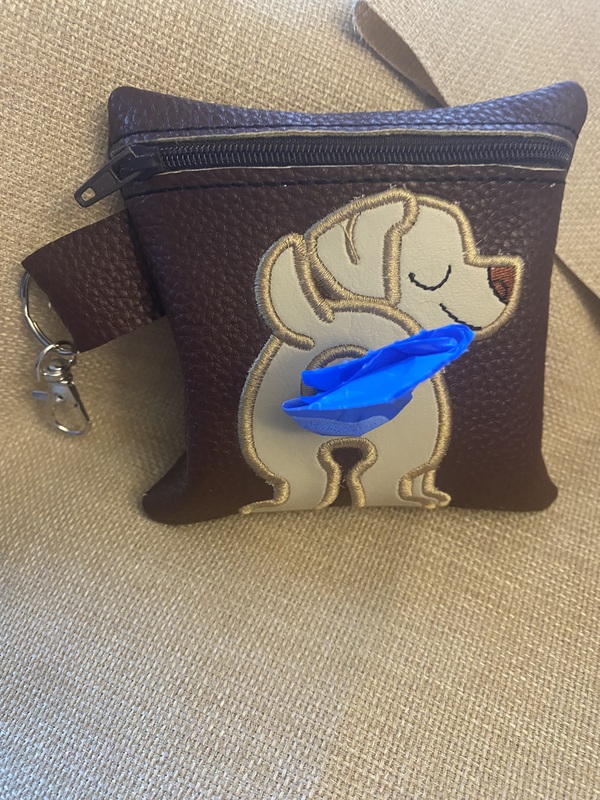Embroidered Golden Retriever Faux Leather Poop Bag Holder