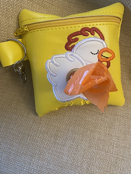 Embroidered Chicken Dog Poop Bag Holder: Faux Leather Dispenser