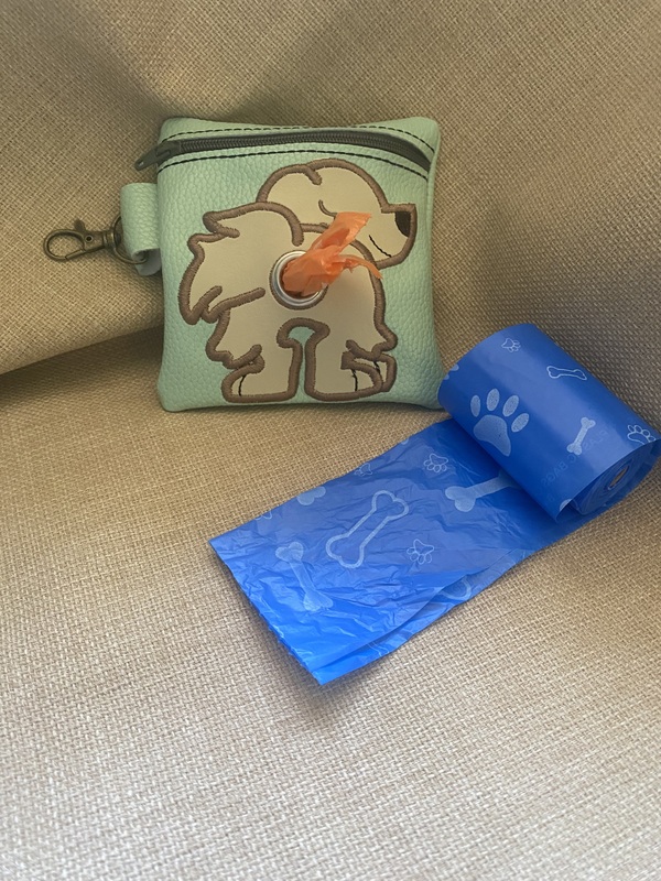 Long Hair Dachshund Poop Bag Holder: Embroidered Faux Leather