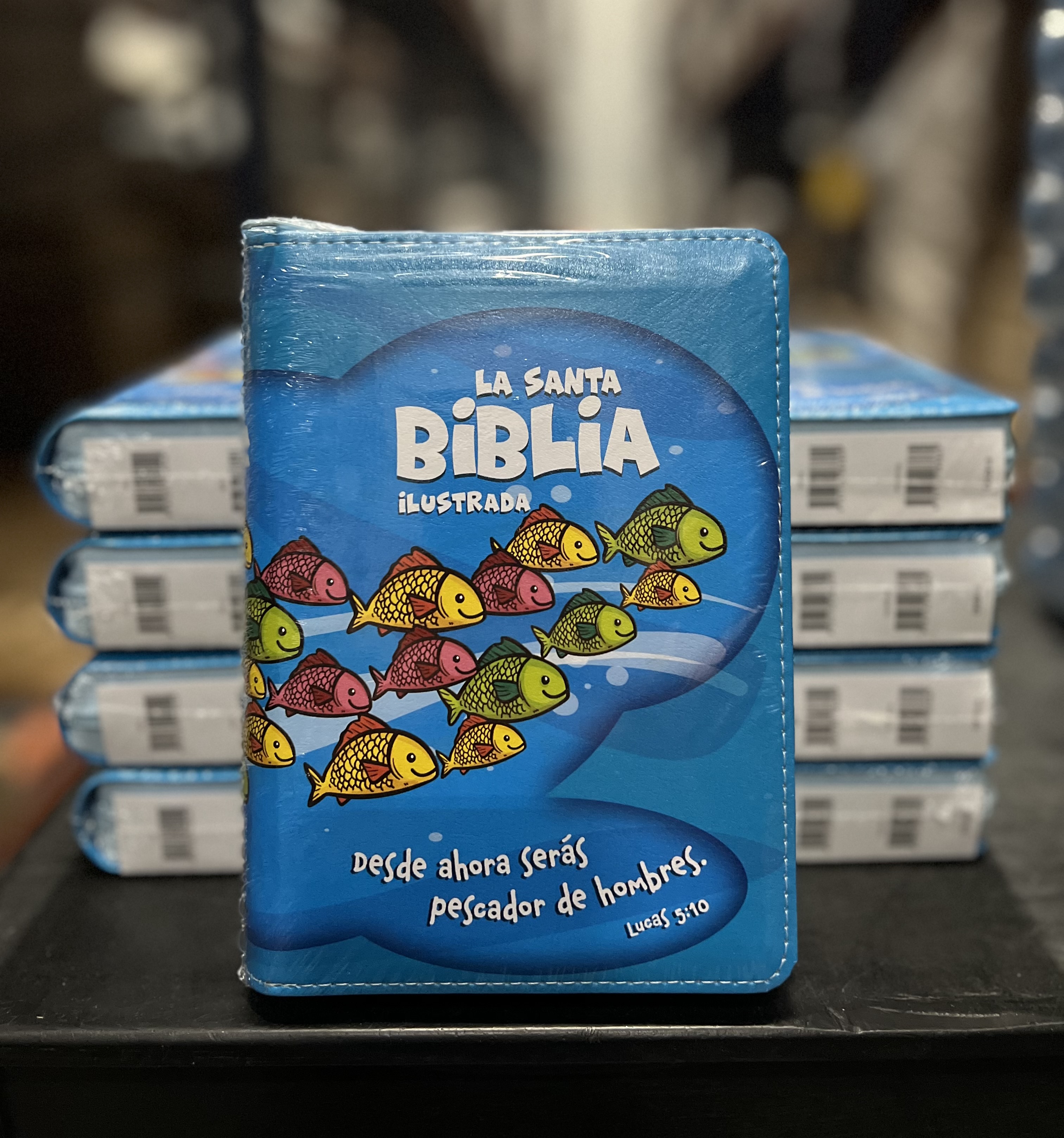 Santa Biblia para Niños / Portada de Peces / Compacta/ Imitación Piel /  Letra grande de 10 -  Caja de 28 unidades