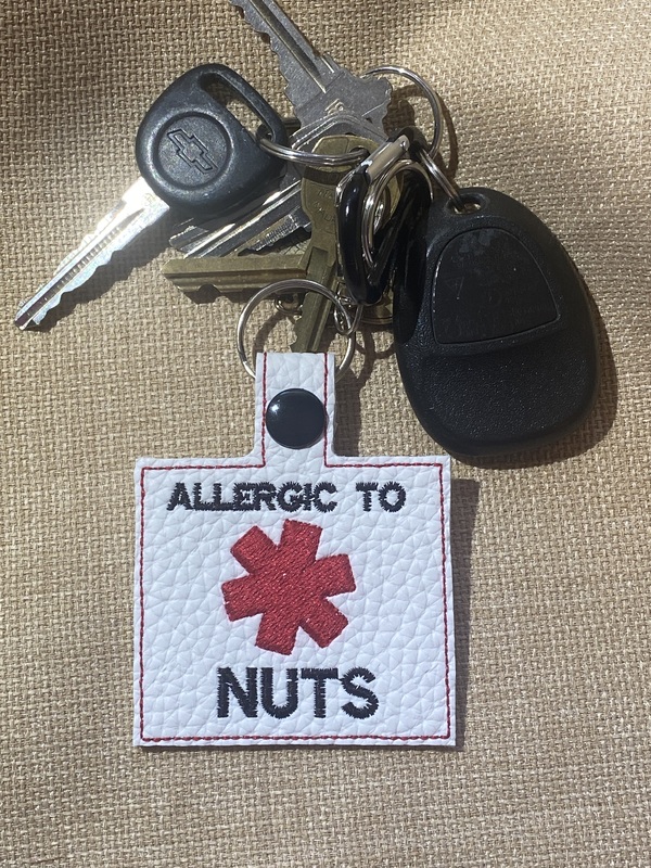 Allergic to Nuts Key Chain/ /Snap Tab Medical ID/ health/ awareness/ safety/Allergy/Nuts /alert /school bag/backpack