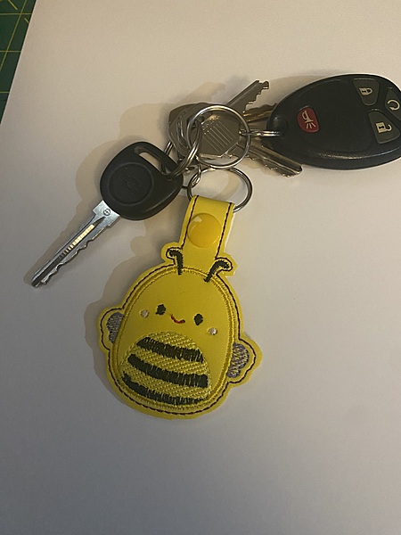 Squishy Bee Keychain: Embroidered Faux Leather Bag Tag