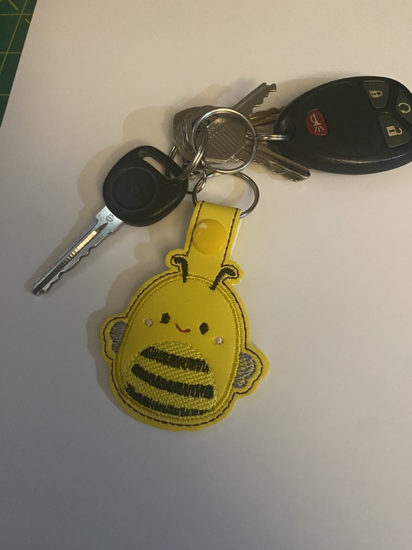 Squishy Bee Keychain: Embroidered Faux Leather Bag Tag